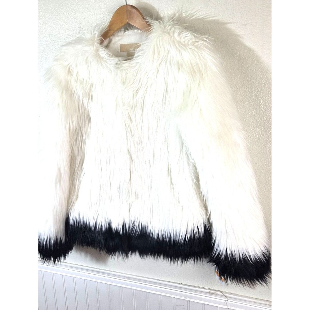 NWT Michael Michael Kors Faux Fur Jacket Womens Small White Black Colorblock - Picture 3 of 11